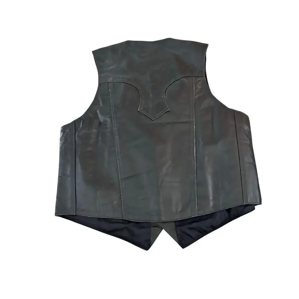 Vintage El Venado Men's Black Genuine Leather Button Up Western Vest Size 44